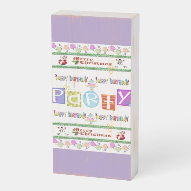 Happy Birthday Merry Christmas Wooden Box Sign (Angled Vertical)