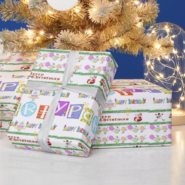 Happy Birthday Merry Christmas Wrapping Paper  (Holidays)