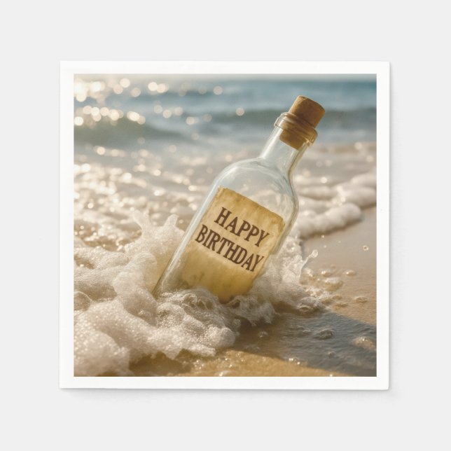 Happy Birthday Message in a Bottle Napkins (Front)