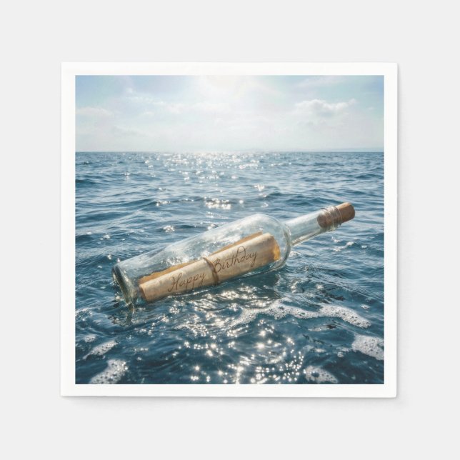 Happy Birthday Message in a Bottle Napkins (Front)