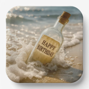 Happy Birthday Message in a Bottle Paper Plates