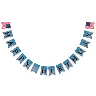 Happy Birthday Message Paisley Blue Bunting Flags