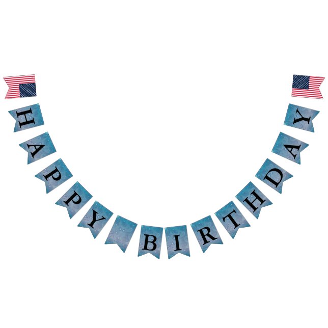 Happy Birthday Message Paisley Blue Bunting Flags (All)