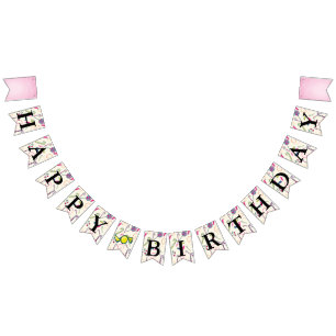 Happy Birthday Message Pink Candy Cane Bonbon Bunting Flags