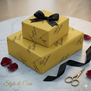 Happy Birthday Metallic Gold Wrapping Paper Sheets