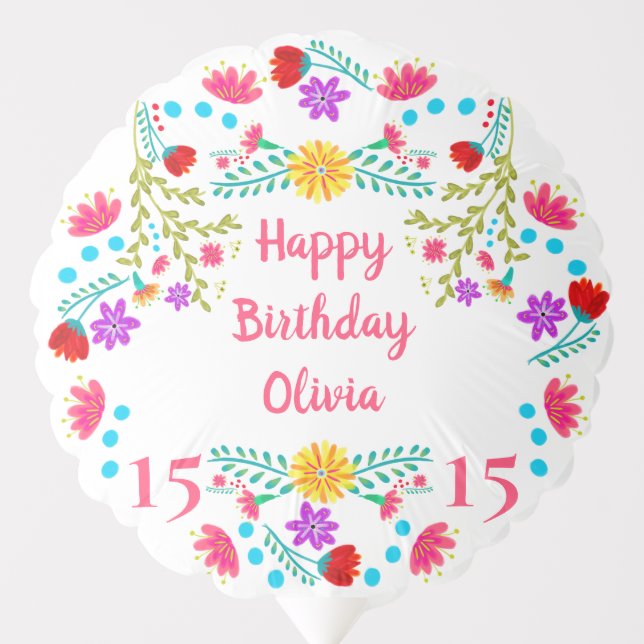 Happy Birthday Mexican Fiesta Quinceanera Birthday Balloon (Front)