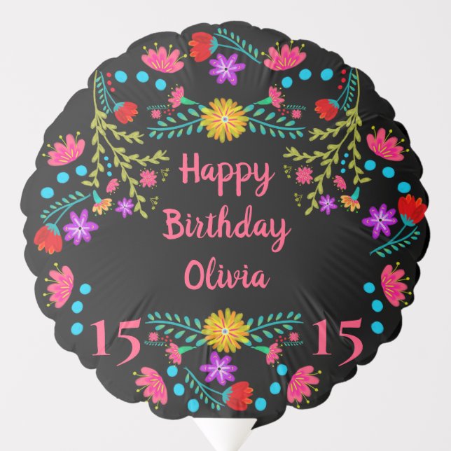 Happy Birthday Mexican Fiesta Quinceanera Birthday Balloon (Front)