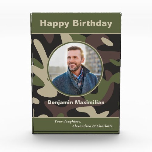 Happy Birthday Military Camouflage Custom Photo Block