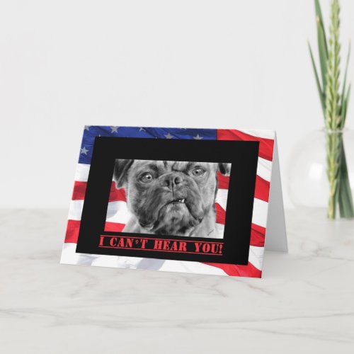 Happy Birthday Military Soldier US Flag and Pug Card