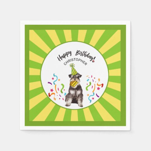 Happy Birthday Miniature Schnauzer Custom Party Napkins