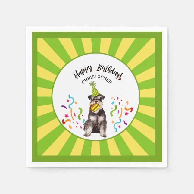 Happy Birthday Miniature Schnauzer Custom Party Napkins (Front)
