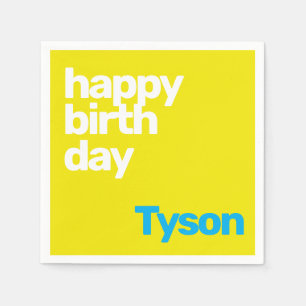 happy Birthday minimal modern yellow paper party  Napkins