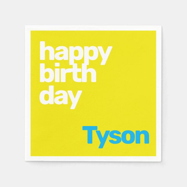 happy Birthday minimal modern yellow paper party  Napkins (Front)