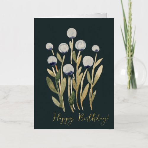 Happy Birthday minimal vintage watercolor flowers Foil Holiday Card