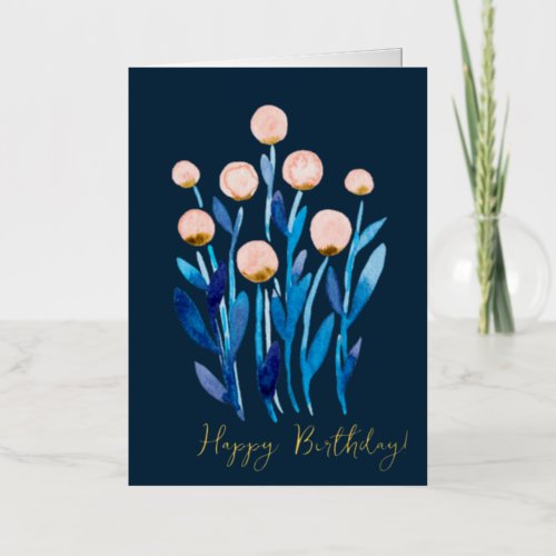 Happy Birthday minimal watercolor flowers Foil Holiday Card