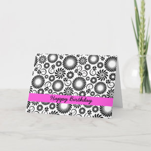 Happy Birthday Minimalist Black White Retro Spiral Card