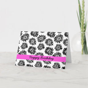 Happy Birthday Minimalist Groovy Black White Daisy Card