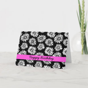 Happy Birthday Minimalist Groovy Black White Daisy Card