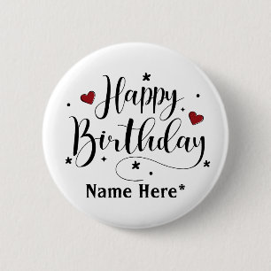 Happy Birthday  Minimalist Typography Calligraphy  Button