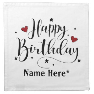 Happy Birthday Minimalist Typography Calligraphy Cloth Napkin