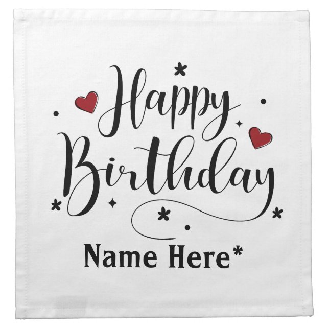 Happy Birthday  Minimalist Typography Calligraphy  Cloth Napkin (Front)