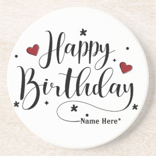 Happy Birthday Minimalist Typography Calligraphy Coaster