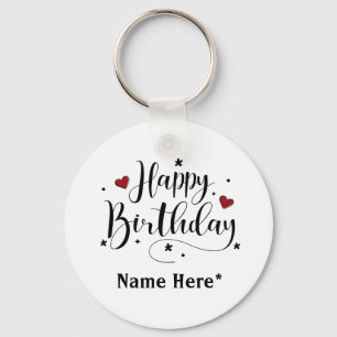 Happy Birthday Minimalist Typography Calligraphy Keychain