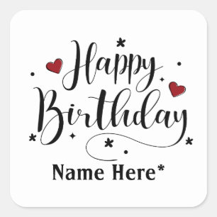 Happy Birthday  Minimalist Typography Calligraphy  Square Sticker
