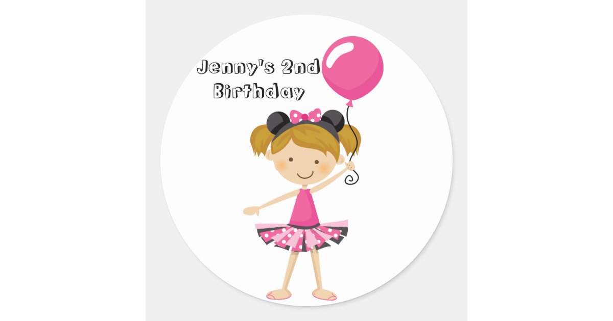 Happy Birthday Minnie Party Girl With Balloon Classic Round Sticker