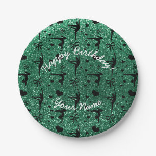 Happy Birthday mint green glitter gymnastics Paper Plates