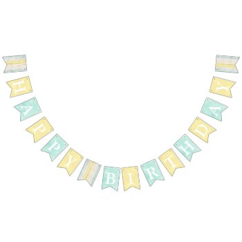 Happy Birthday Mint & Yellow Cottage Party Decor Bunting Flags by CyanSkyCelebrations at Zazzle