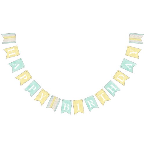 Happy Birthday Mint  Yellow Cottage Party Decor Bunting Flags