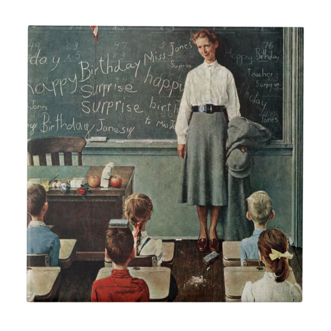 Happy Birthday, Miss Jones by Norman Rockwell Ceramic Tile (Front)