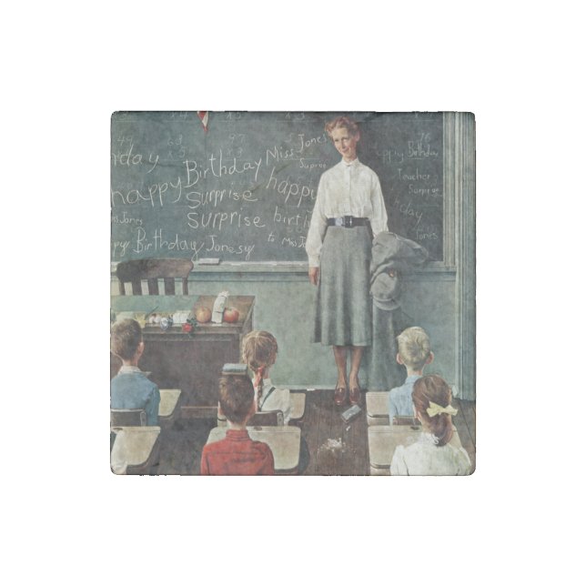 Happy Birthday, Miss Jones by Norman Rockwell Stone Magnet (Front)