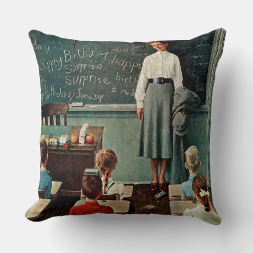 Happy Birthday Miss Jones by Norman Rockwell Throw Pillow