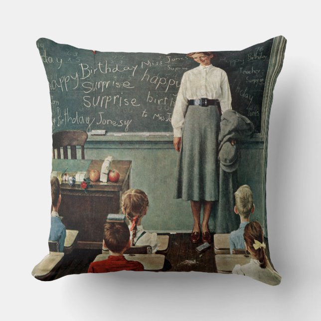 Happy Birthday, Miss Jones by Norman Rockwell Throw Pillow (Front)