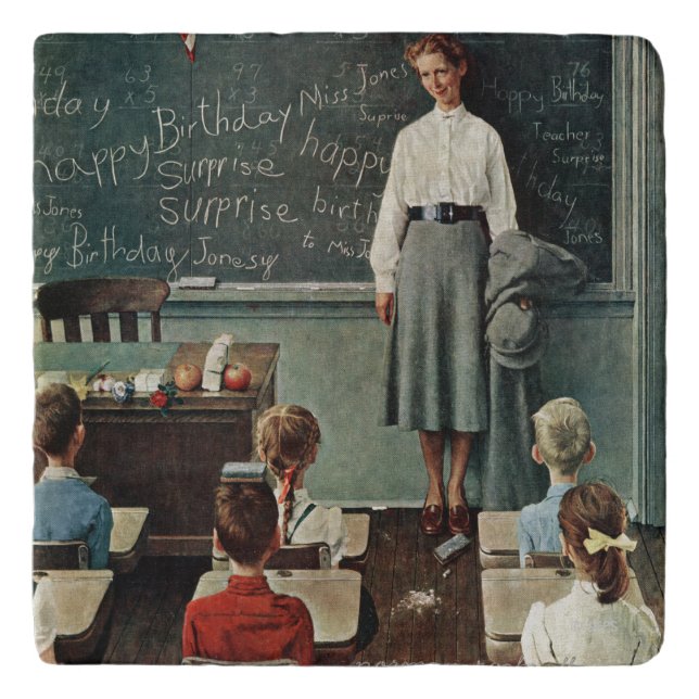 Happy Birthday, Miss Jones by Norman Rockwell Trivet (Front)
