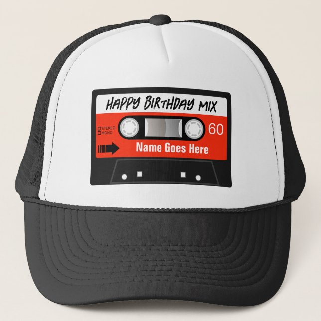 Happy Birthday Mixtape Red Cassette Customized Trucker Hat (Front)