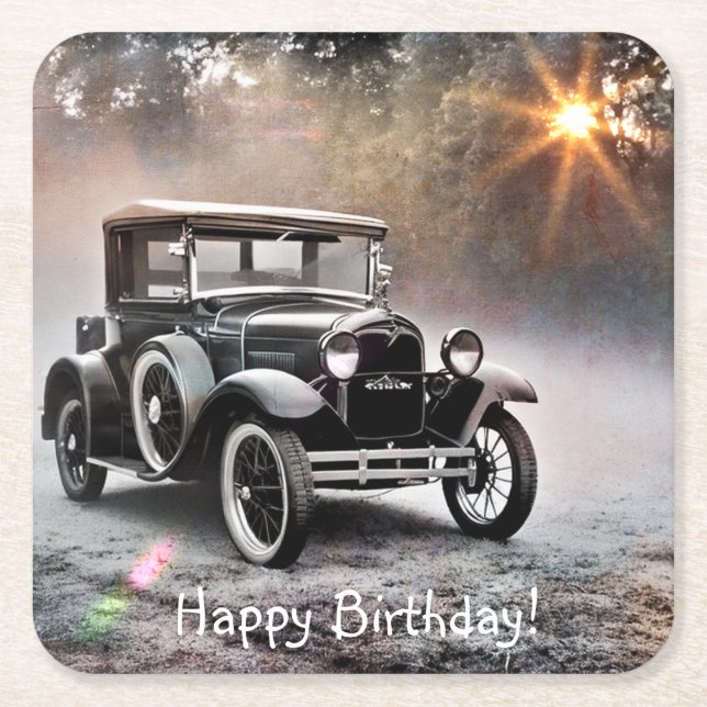 Happy Birthday Model A Car Coasters (Front)