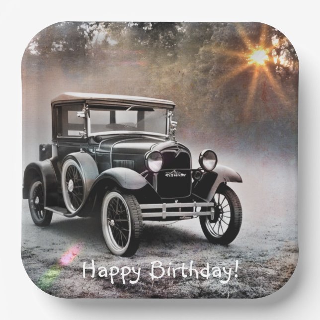 Happy Birthday Model A Car Paper Plates (Front)