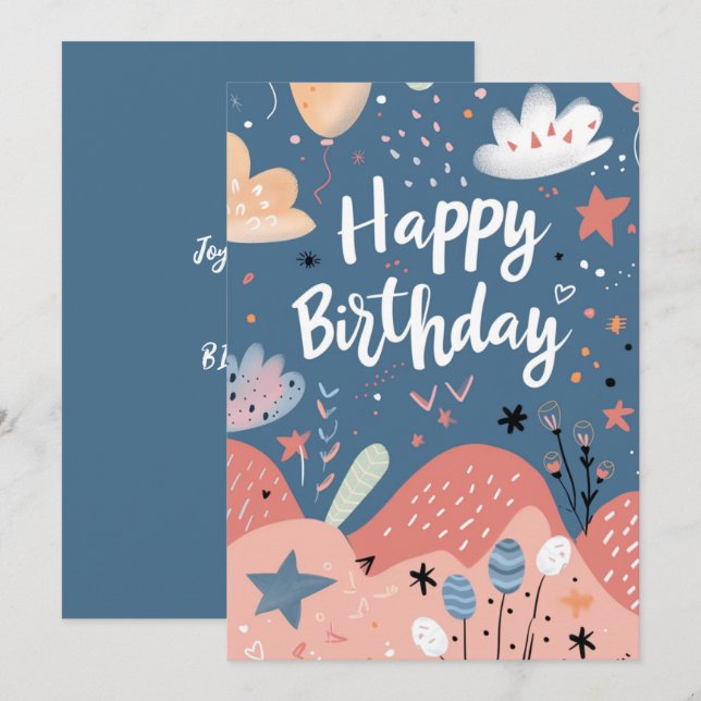 Happy Birthday Modern Abstract Pink White Salmon (Front/Back)