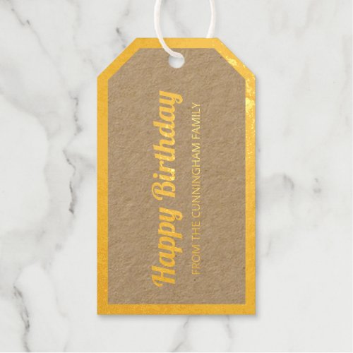 Happy Birthday  Modern and Simple Family Photo Foil Gift Tags