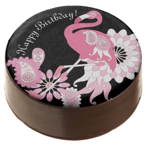 Happy Birthday Modern Black Pink Flamingo Chocolate Covered Oreo