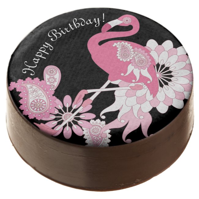 Happy Birthday Modern Black Pink Flamingo