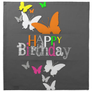 Happy Birthday Modern Colorful Neon Butterflies Napkin
