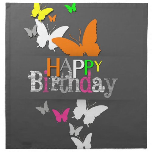 Happy Birthday Modern Colorful Neon Butterflies Napkin