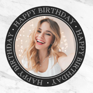 Happy Birthday Modern Elegant Classic Girly Photo Classic Round Sticker