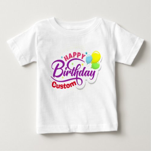 Happy Birthday Modern Elegant Customised Name Cute Baby T_Shirt