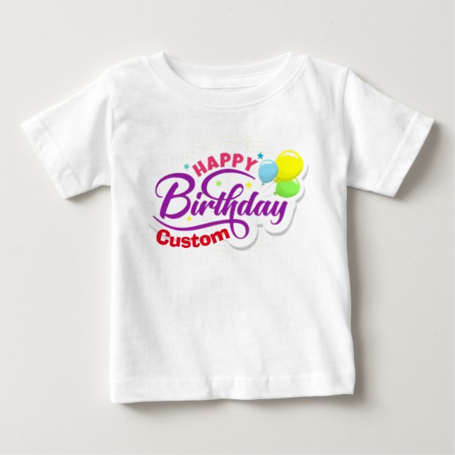 Happy Birthday Modern Elegant Customised Name Cute Baby T-Shirt (Front)