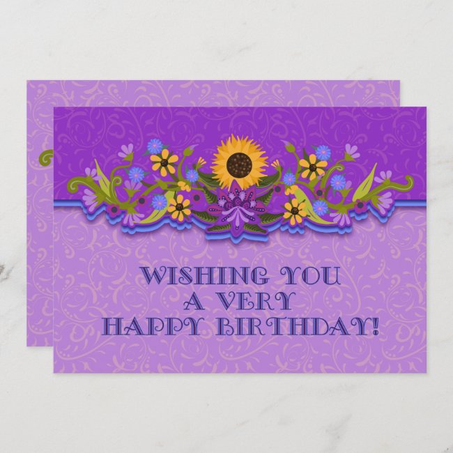 Happy Birthday Modern Folk Art Flowers